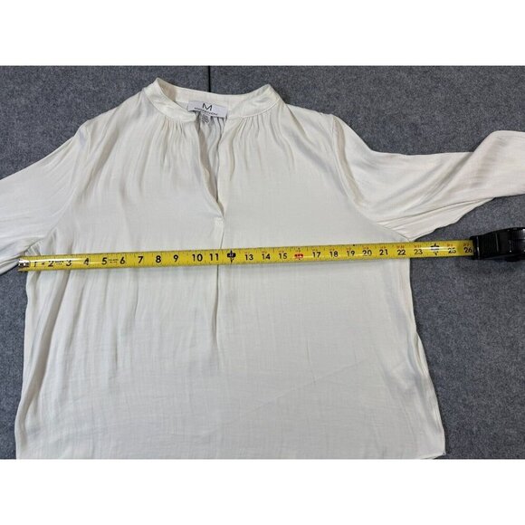 Magaschoni Blouse Top Women Medium Ivory Pleated Split Neck Long Sleeve Pullover - Picture 3 of 7